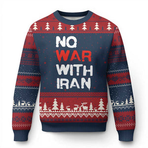 No War With Iran Ugly Christmas Sweater Anti War Peace Activist Protest Iranian People TS02 Navy Red Print Your Wear
