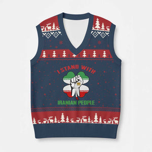 I Stand With Iranian People Freedom Supporters V-Neck Knit Sweater Vest Raised Fist Persian Flag Iran Revolution TS02 Navy Red Print Your Wear