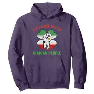 I Stand With Iranian People Freedom Supporters Hoodie Raised Fist Persian Flag Iran Revolution TS02 Purple Print Your Wear