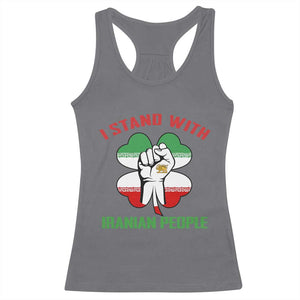 I Stand With Iranian People Freedom Supporters Racerback Tank Top Raised Fist Persian Flag Iran Revolution TS02 Charcoal Print Your Wear