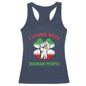 I Stand With Iranian People Freedom Supporters Racerback Tank Top Raised Fist Persian Flag Iran Revolution TS02 Navy Print Your Wear
