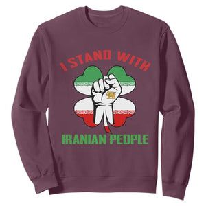 I Stand With Iranian People Freedom Supporters Sweatshirt Raised Fist Persian Flag Iran Revolution TS02 Maroon Print Your Wear