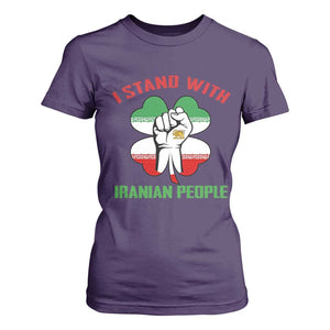 I Stand With Iranian People Freedom Supporters T Shirt For Women Raised Fist Persian Flag Iran Revolution TS02 Purple Print Your Wear