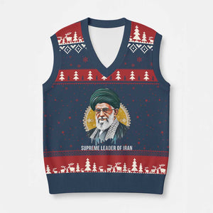 Supreme Leader Of Iran Graphic Portrait V-Neck Knit Sweater Vest Iranian Political Figure TS02 Navy Red Print Your Wear