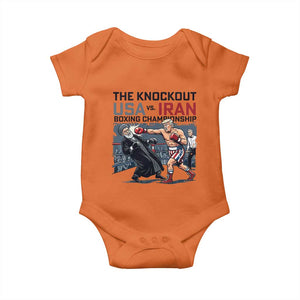 Sarcastic USA vs Iran Knockout Boxing Championship Baby Onesie Funny Political Satire Fight Night TS02 Orange Print Your Wear