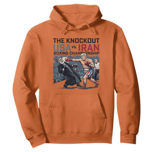 Sarcastic USA vs Iran Knockout Boxing Championship Hoodie Funny Political Satire Fight Night TS02 Orange Print Your Wear