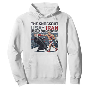 Sarcastic USA vs Iran Knockout Boxing Championship Hoodie Funny Political Satire Fight Night TS02 White Print Your Wear