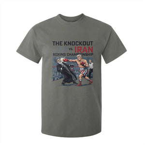 Sarcastic USA vs Iran Knockout Boxing Championship T Shirt For Kid Funny Political Satire Fight Night TS02 Military Green Print Your Wear