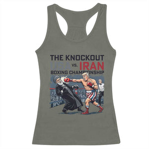 Sarcastic USA vs Iran Knockout Boxing Championship Racerback Tank Top Funny Political Satire Fight Night TS02 Military Green Print Your Wear
