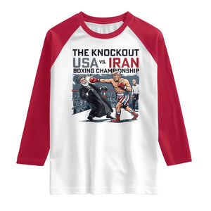 Sarcastic USA vs Iran Knockout Boxing Championship Raglan Shirt Funny Political Satire Fight Night TS02 White Red Print Your Wear