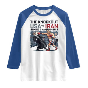 Sarcastic USA vs Iran Knockout Boxing Championship Raglan Shirt Funny Political Satire Fight Night TS02 White Royal Print Your Wear