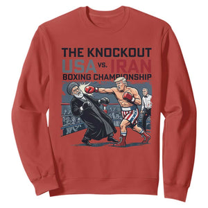 Sarcastic USA vs Iran Knockout Boxing Championship Sweatshirt Funny Political Satire Fight Night TS02 Red Print Your Wear