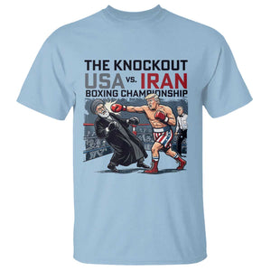 Sarcastic USA vs Iran Knockout Boxing Championship T Shirt Funny Political Satire Fight Night TS02 Light Blue Print Your Wear