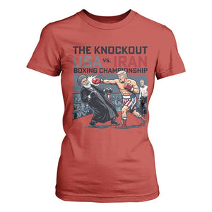 Sarcastic USA vs Iran Knockout Boxing Championship T Shirt For Women Funny Political Satire Fight Night TS02 Red Print Your Wear
