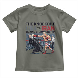 Sarcastic USA vs Iran Knockout Boxing Championship Toddler T Shirt Funny Political Satire Fight Night TS02 Military Green Print Your Wear