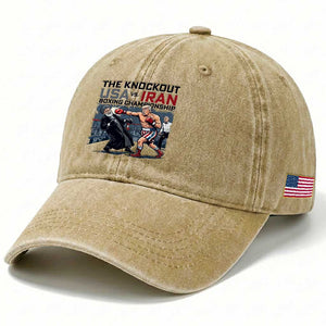 Sarcastic USA vs Iran Knockout Boxing Championship Washed Cotton Baseball Cap Funny Political Satire Fight Night TS02 Print Your Wear