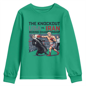 Sarcastic USA vs Iran Knockout Boxing Championship Youth Sweatshirt Funny Political Satire Fight Night TS02 Irish Green Print Your Wear