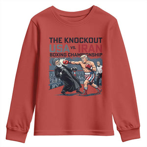 Sarcastic USA vs Iran Knockout Boxing Championship Youth Sweatshirt Funny Political Satire Fight Night TS02 Red Print Your Wear