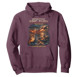 Operation Epic Fury Strike Mission 2026 Graphic Hoodie U.S. Strategic Strike Force Military Action TS02 Maroon Print Your Wear