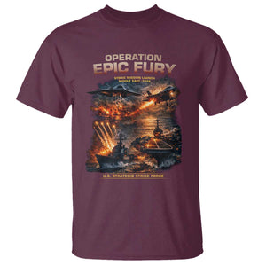 Operation Epic Fury Strike Mission 2026 Graphic T Shirt - U.S. Strategic Strike Force Military Action TS02 Maroon Print Your Wear