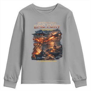 Operation Epic Fury Strike Mission 2026 Graphic Youth Sweatshirt U.S. Strategic Strike Force Military Action TS02 Sport Gray Print Your Wear