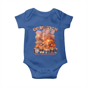 Operation Epic Fury Peace Through Strength Baby Onesie Patriotic Explosion America Power TS02 Royal Blue Print Your Wear