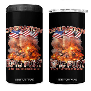 Operation Epic Fury Peace Through Strength 4 in 1 Can Cooler Tumbler Patriotic Explosion America Power TS02 One Size: 16 oz Black Print Your Wear