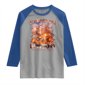 Operation Epic Fury Peace Through Strength Raglan Shirt Patriotic Explosion America Power TS02 Sport Gray Royal Print Your Wear
