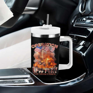 Operation Epic Fury Peace Through Strength Tumbler With Handle Patriotic Explosion America Power TS02 Print Your Wear