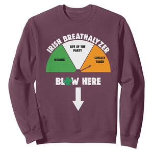 Irish Breathalyzer Blow Here Funny Drinking Gauge Sweatshirt St Patricks Day Party Offensive Adult Humor TS02 Maroon Print Your Wear