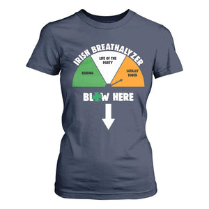 Irish Breathalyzer Blow Here Funny Drinking Gauge T Shirt For Women St Patricks Day Party Offensive Adult Humor TS02 Navy Print Your Wear