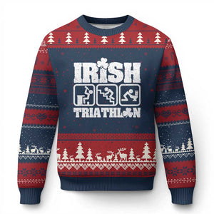 Irish Triathlon Funny Drinking Challenge Ugly Christmas Sweater St Patricks Day Beer Party Humor TS02 Navy Red Print Your Wear