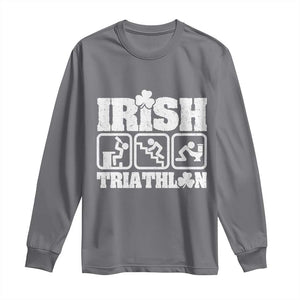 Irish Triathlon Funny Drinking Challenge Long Sleeve Shirt St Patricks Day Beer Party Humor TS02 Charcoal Print Your Wear