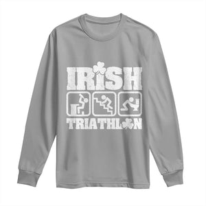 Irish Triathlon Funny Drinking Challenge Long Sleeve Shirt St Patricks Day Beer Party Humor TS02 Sport Gray Print Your Wear