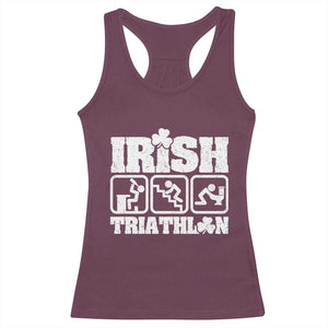 Irish Triathlon Funny Drinking Challenge Racerback Tank Top St Patricks Day Beer Party Humor TS02 Maroon Print Your Wear