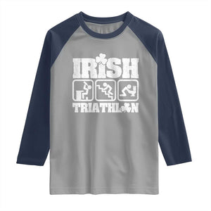Irish Triathlon Funny Drinking Challenge Raglan Shirt St Patricks Day Beer Party Humor TS02 Sport Gray Navy Print Your Wear