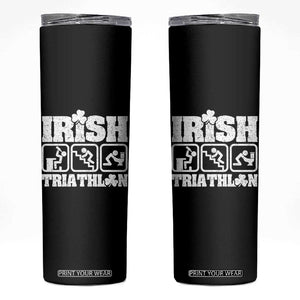 Irish Triathlon Funny Drinking Challenge Skinny Tumbler St Patricks Day Beer Party Humor TS02 Black Print Your Wear