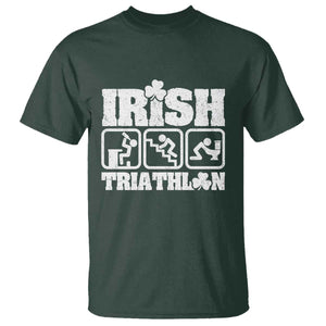 Irish Triathlon Funny Drinking Challenge T Shirt St Patricks Day Beer Party Humor TS02 Dark Forest Green Print Your Wear