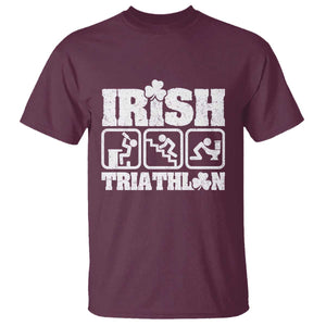 Irish Triathlon Funny Drinking Challenge T Shirt St Patricks Day Beer Party Humor TS02 Maroon Print Your Wear