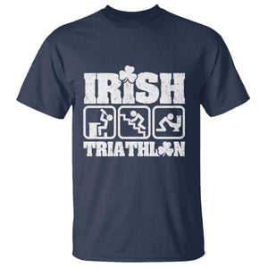 Irish Triathlon Funny Drinking Challenge T Shirt St Patricks Day Beer Party Humor TS02 Navy Print Your Wear