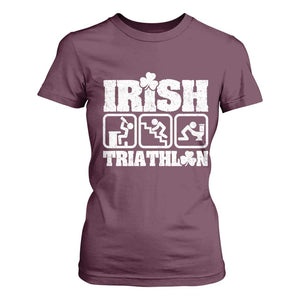 Irish Triathlon Funny Drinking Challenge T Shirt For Women St Patricks Day Beer Party Humor TS02 Maroon Print Your Wear