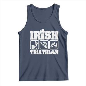 Irish Triathlon Funny Drinking Challenge Tank Top St Patricks Day Beer Party Humor TS02 Navy Print Your Wear