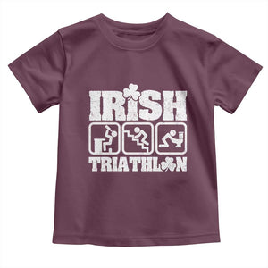 Irish Triathlon Funny Drinking Challenge Toddler T Shirt St Patricks Day Beer Party Humor TS02 Maroon Print Your Wear