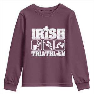 Irish Triathlon Funny Drinking Challenge Youth Sweatshirt St Patricks Day Beer Party Humor TS02 Maroon Print Your Wear