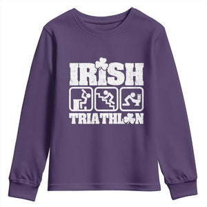 Irish Triathlon Funny Drinking Challenge Youth Sweatshirt St Patricks Day Beer Party Humor TS02 Purple Print Your Wear