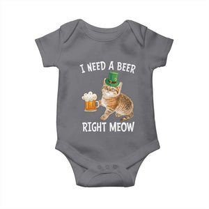 I Need A Beer Right Meow Funny Cat Drinking Joke Baby Onesie St Patricks Day Humor TS02 Charcoal Print Your Wear