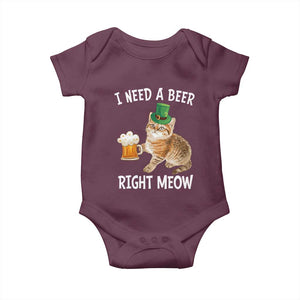 I Need A Beer Right Meow Funny Cat Drinking Joke Baby Onesie St Patricks Day Humor TS02 Maroon Print Your Wear
