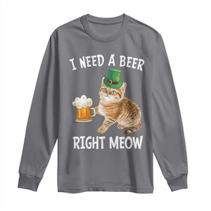 I Need A Beer Right Meow Funny Cat Drinking Joke Long Sleeve Shirt St Patricks Day Humor TS02 Charcoal Print Your Wear
