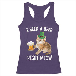 I Need A Beer Right Meow Funny Cat Drinking Joke Racerback Tank Top St Patricks Day Humor TS02 Purple Print Your Wear