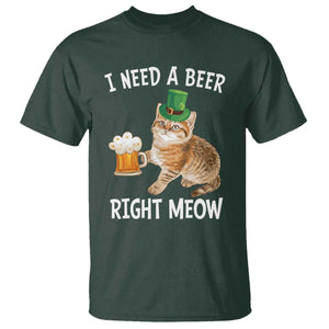 I Need A Beer Right Meow Funny Cat Drinking Joke T Shirt St Patricks Day Humor TS02 Dark Forest Green Print Your Wear
